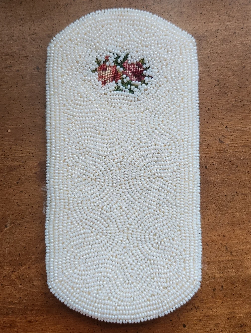 Beaded Floral Glasses Case in Cream with Pink Roses